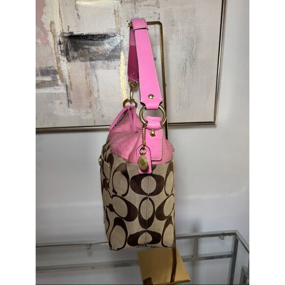 💖 Vintage Coach Pink & Signature Canvas Shoulder Bag 💖 - Picture 5 of 8